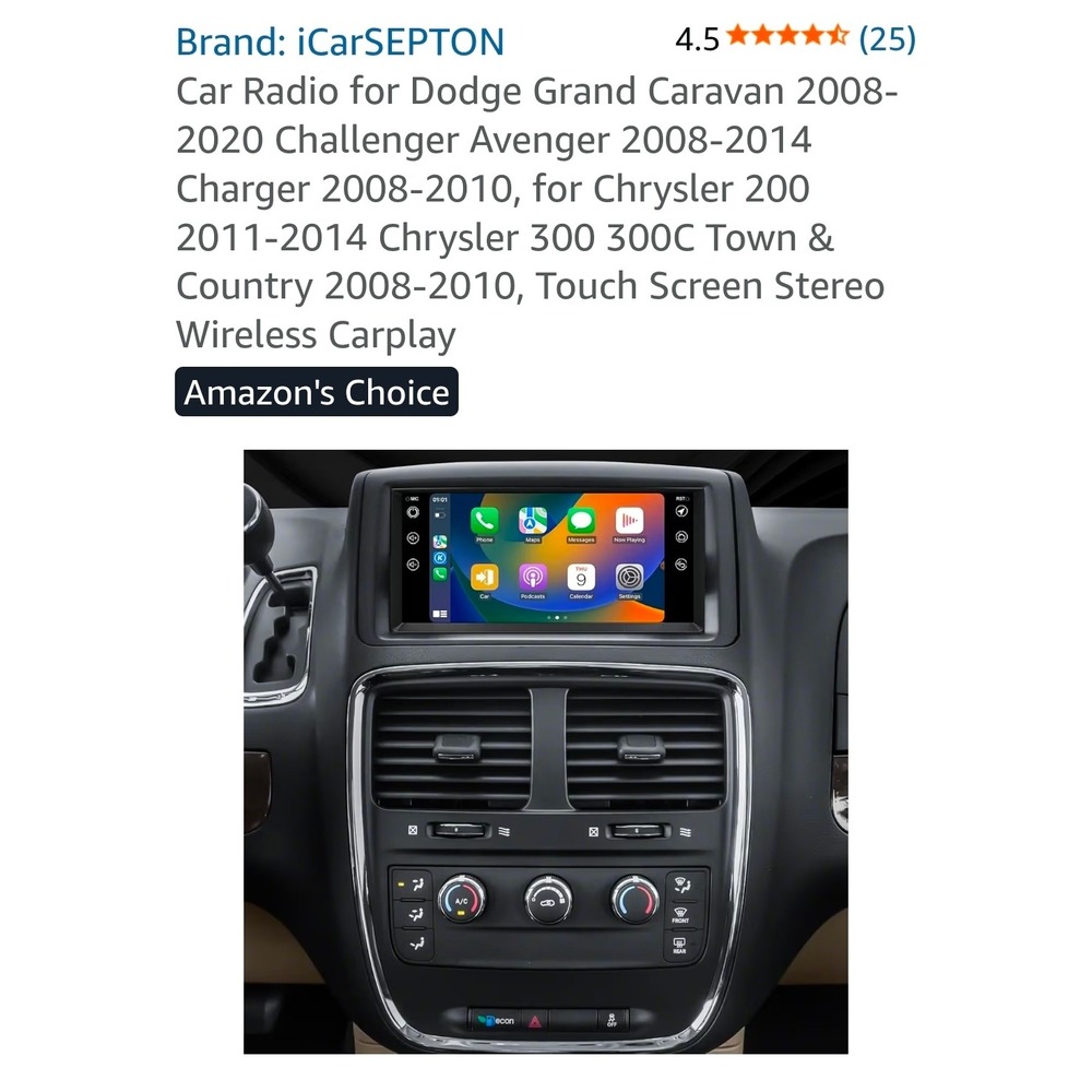 iCarSEPTON Car Radio Wireless CarPlay Android Auto for Dodge Chrysler Jeep 7in
